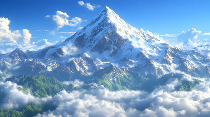 Snowy Mountain Peak Above the Clouds 3D Illustration