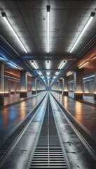 Realistic Garage Underground Lights Hallway Tunnel Corridor Sci Fi, Futuristic Dark Parking 