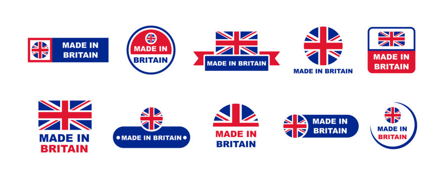 Set of made in Britain emblem vector. United Kingdom manufactured. Production on Great Britain. Vector 10 Eps.