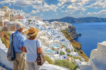 Obraz premium Serene Summer Day Overlooking the Picturesque Cluster of Traditional White Houses on the Scenic
