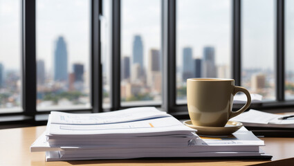 Naklejka premium cup of coffee and books