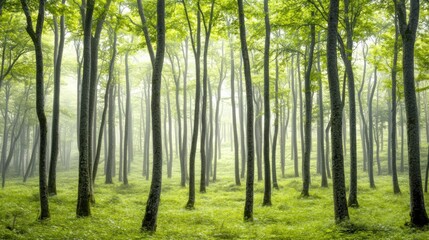 Fototapeta premium Misty Green Forest: A Serene Escape into Nature's Embrace