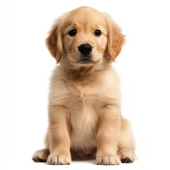 Obraz premium Golden retriever puppy sitting on white background looking cute and playful