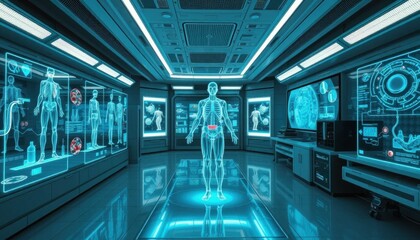 Futuristic Medical Lab: Advanced Holographic Body Scan