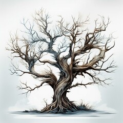 dead bare tree on white,.wooden