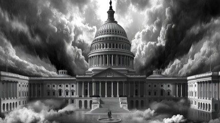 Fototapeta premium Capitol Building Under a Stormy Sky: A Powerful Image of American Politics