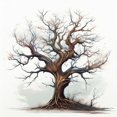 dead bare tree on white,.wooden