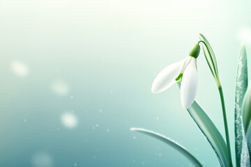 Delicate Snowdrop Flower with Soft Background and Glowing Light, Symbolizing Renewal and Hope in Winter Season, Evoking Calmness and Serenity in Nature Photography
