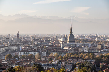 Landscape of Turin at sunset, Italy