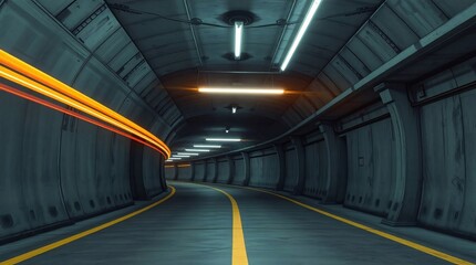 Obraz premium Realistic Garage Underground Lights Hallway Tunnel Corridor Sci Fi, Futuristic Dark Parking 
