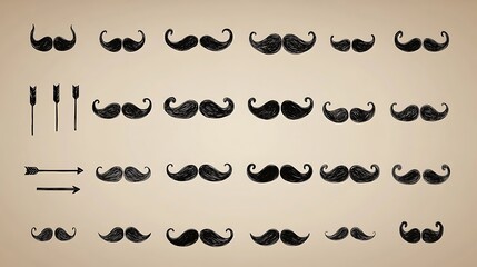 Fototapeta premium Hand-drawn mustache & arrow design elements on beige.