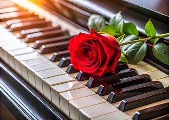 Aerial Drone Shot: Single Rose on Grand Piano - Condolence Sympathy Card