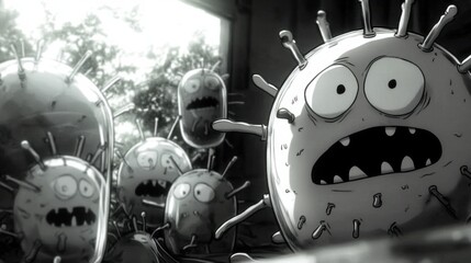 Animated Microorganisms in Black and White Style