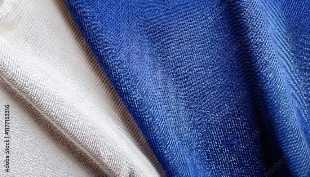 Poster close-up of textured blue and white fabric with intricate knit pattern, ideal for banners, web backg