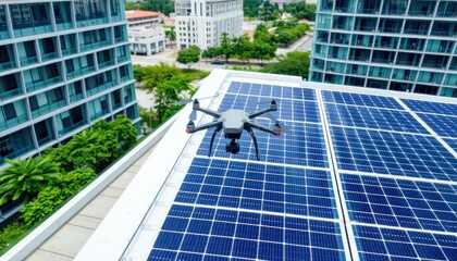 Drone Inspection of Solar Panels on City Building Rooftop