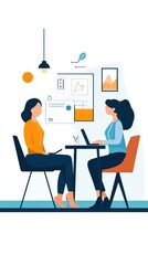 Two Women Engaged in a Collaborative Work Session at a Modern Workspace, Analyzing Data and Sharing Ideas on a Laptop and Notepad