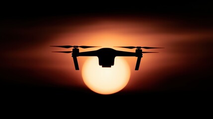 Drone flying at sunset