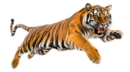 Obraz premium Majestic Leaping Tiger: A Stunning Wildlife Capture