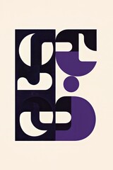 Abstract geometric design featuring bold black and purple shapes with circular and rectangular forms on a cream background. Modern and minimalist. AI generative.
