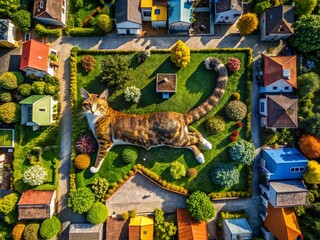 Fototapeta premium Aerial Drone View of Cats Playing on a Rooftop Garden Map