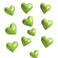 3d green hearts isolated on transparent background