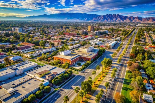 Aerial Drone View of Pomona, California City Map - Urban Landscape