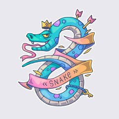 Funny snake. Cartoon vector character. Trendy style. Vector illustration.