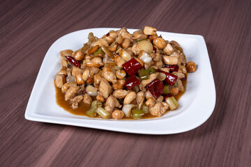 Kung Pao chicken on a white plate