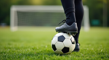 Fototapeta premium Soccer training shot with focus on ball and player