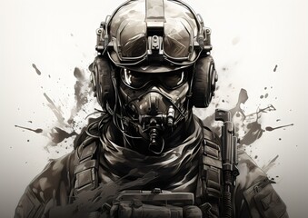 soldier with gas mask illustration 