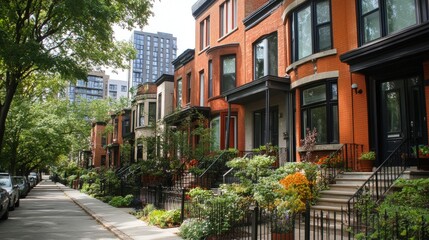 Naklejka premium Contemporary row houses in an urban renewal district, showcasing innovative design and the transformation of the neighborhood.