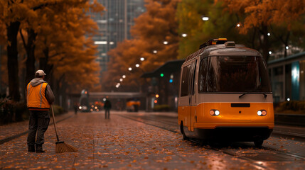 A janitor with a broom.