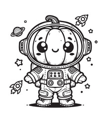 Coloring book cute pumpkin astronaut