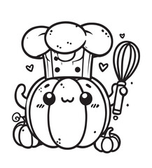 Coloring book cute pumpkin chef