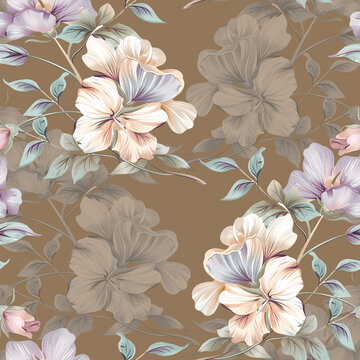 watercolor floral seamless pattern. flowers and branches. hand draw
