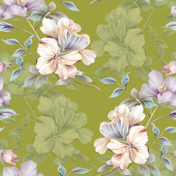 watercolor floral seamless pattern. flowers and branches. hand draw