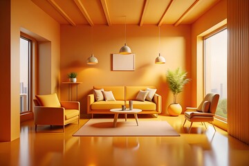 3D-rendered orange room with a neutral background 
