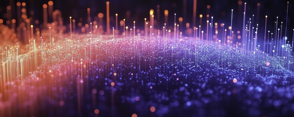 Abstract background featuring fiber optic light streaks in blue and red