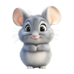 Obraz premium Cute gray cartoon mouse smiling and standing with paws together isolated on transparent background, PNG