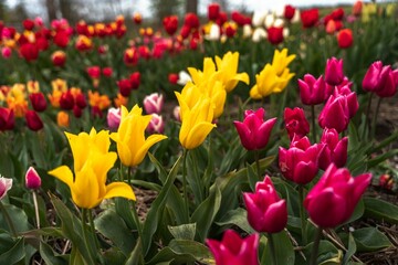 Fototapeta premium Vibrant tulip field in full bloom.
