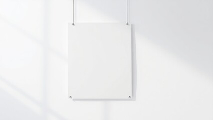 Blank white poster hanging on a white wall