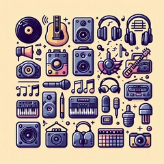 98 Vector illustration of a set of music and audio icons Izobraj
