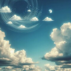 185 A cloudy day A few fluffy clouds drift lazily in a clear blu