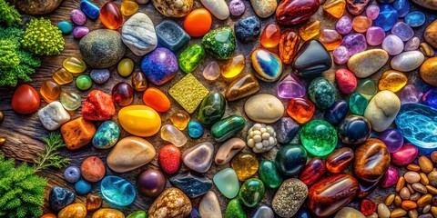 Aerial View Healing Crystals Spiritual Wellness Energy Stones Background