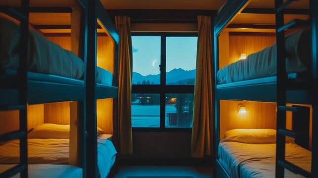 The interior of sleeper train compartment