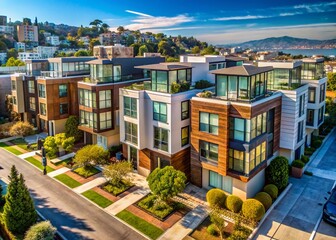 Fototapeta premium Aerial View Luxury San Francisco Row Houses New Construction
