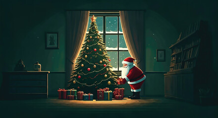 Christmas tree with twinkling lights;