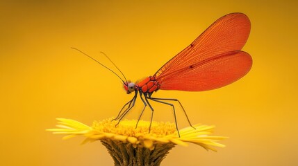 Vibrant orange insect on yellow flower