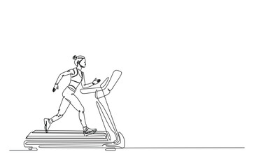 Man running on a treadmill continuous one line drawing. Single line art illustration of man running speed on treadmill. Editable vector.