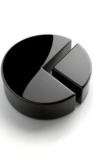 3D rendering of a black glossy pie chart divided into three unequal sections It represents data proportions or market share suggesting business analytics or financial reporting